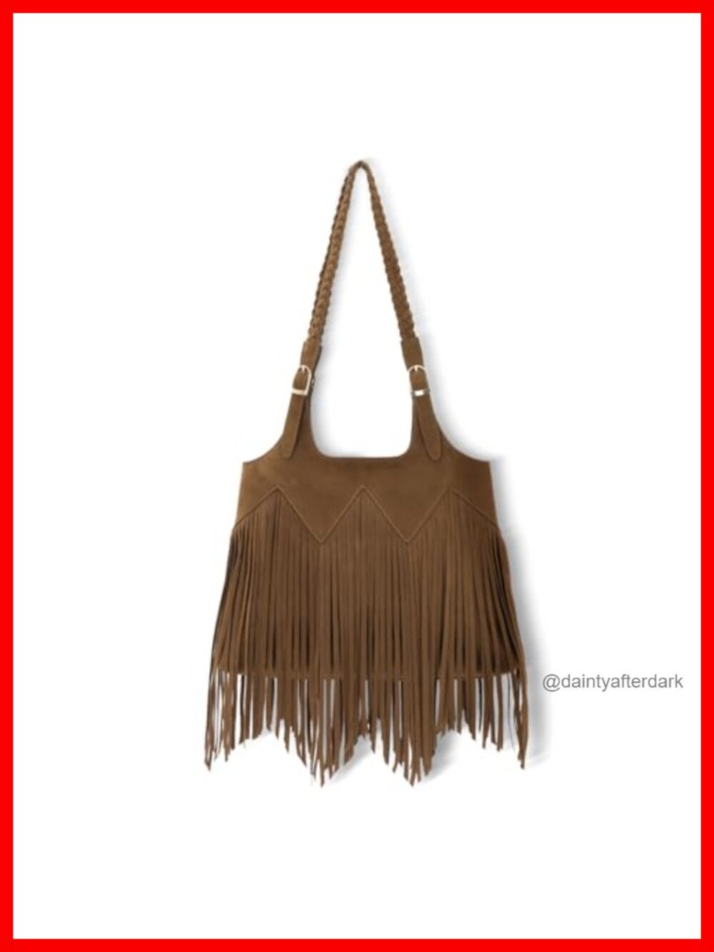Vegan Faux Suede Fringe Hobo Shoulder Bag Woven Tassel Boho Purse